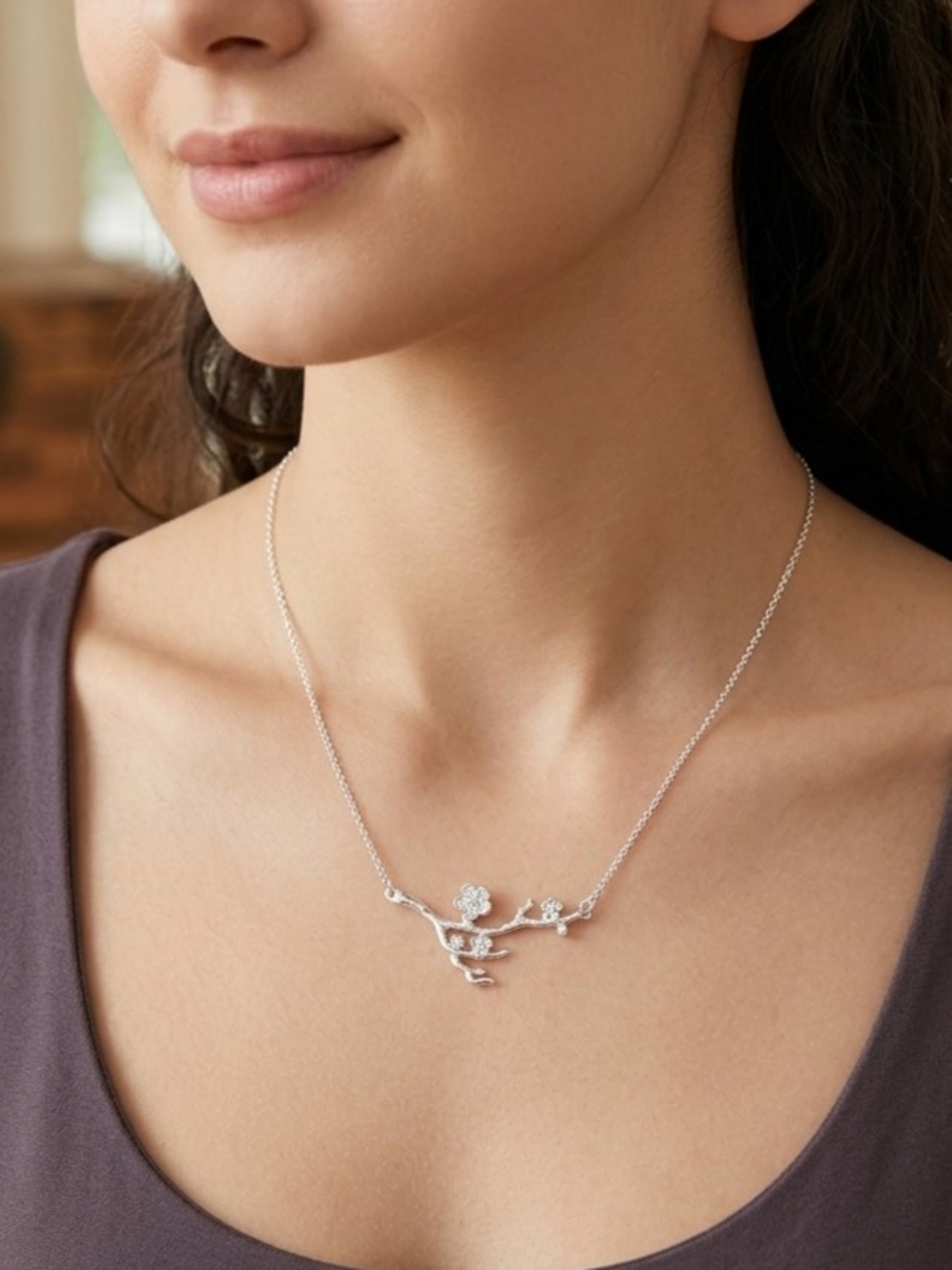 Silver Floral Branch Necklace - Women Jewelry